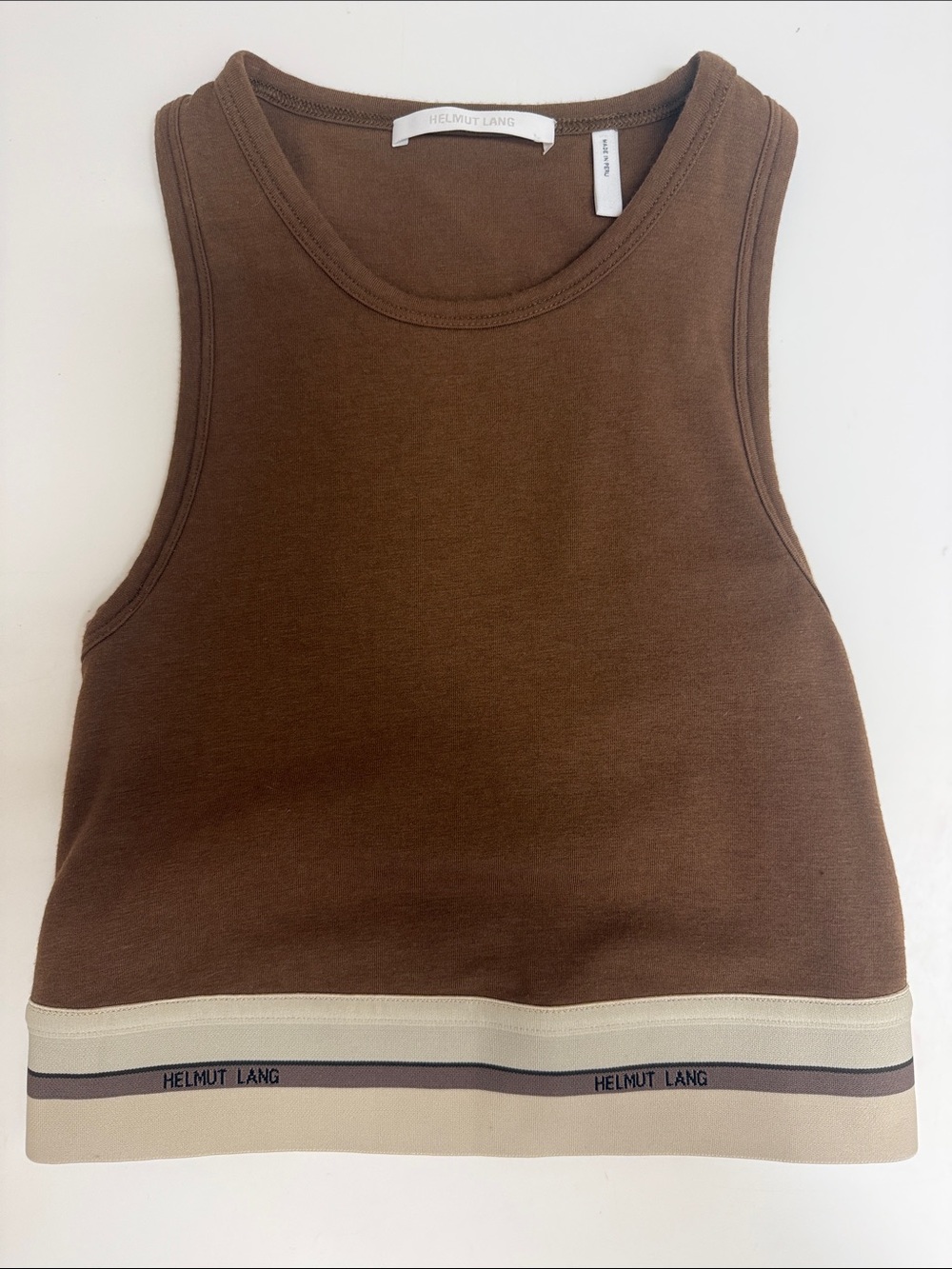 Helmut Lang Brown Tank with Cream Branded Hem